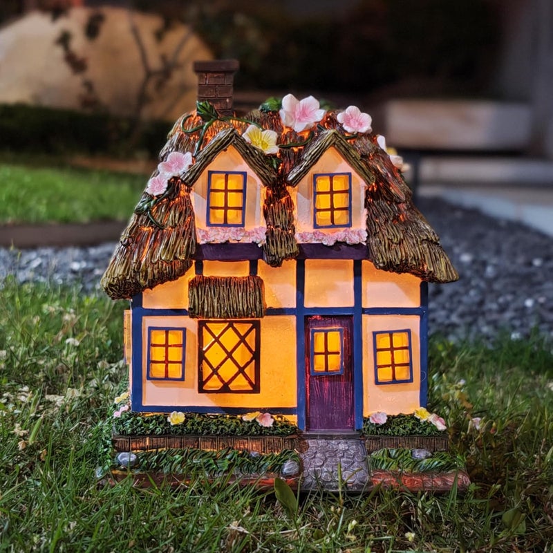 Brilliant Prospect Prospect Thatched Cottage, Solar Statue Lights Mushroom Fairy House, Garden House Statues, Outdoor Memorial Ornaments Waterproof Decoration for Outside Patio Yard Lawn Decor - Image 5